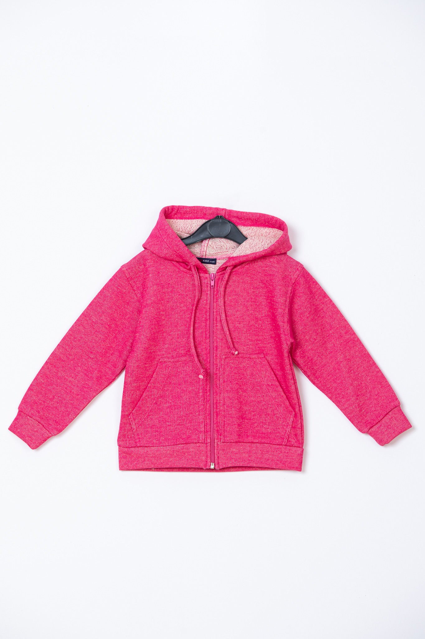 Hanorac fete roz cu sclipici din bumbac, cu glugă și buzunare aplicate Be You, vedere față pe umeraș