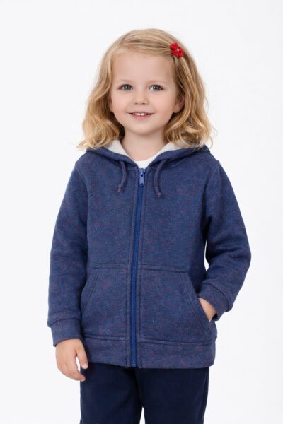 Hanorac fete bleumarin royal cu sclipici din bumbac, cu glugă și buzunare aplicate Be You, fabricat în România