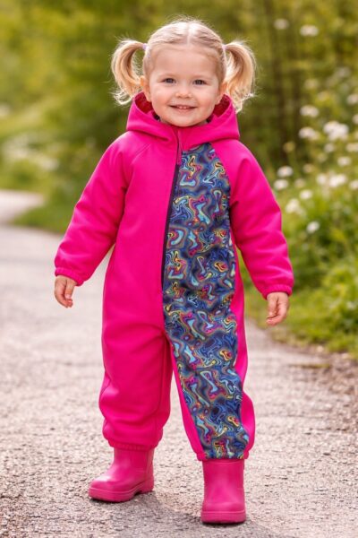 Salopetă softshell de ploaie și vânt siclame print multicolor