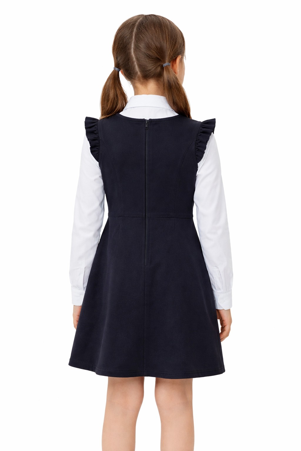 Sarafan fete BeYou din tricot bumbac bleumarin, vedere spate, cu fermoar pe centru