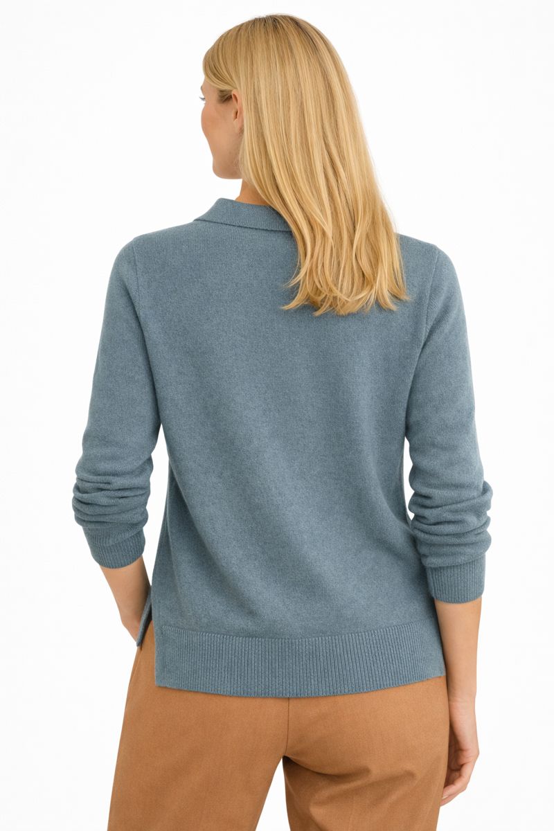 Pulover damă Be You din lână merinos aqua, vedere din spate