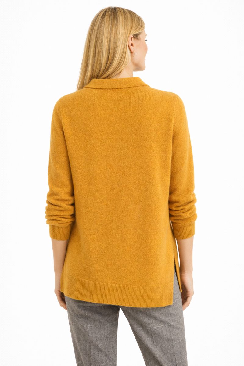 Pulover damă Be You din lână merinos muștar, vedere din spate