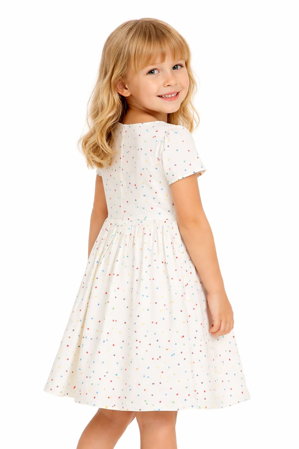 Rochie fete Be You alb cu buline colorate și cordon galben - imagine 2