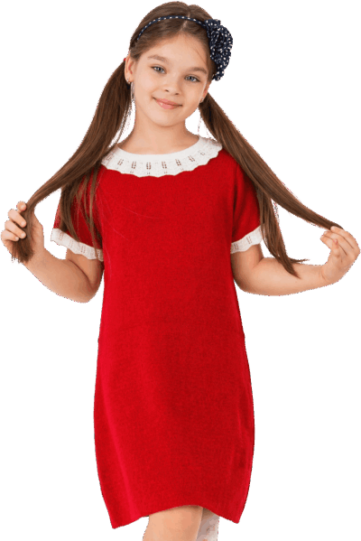 Rochie rosie cu guler alb rotund