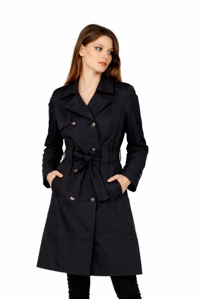 Trench damă Be You cu cordon în talie și două rânduri de nasturi, fabricat în România, vedere față