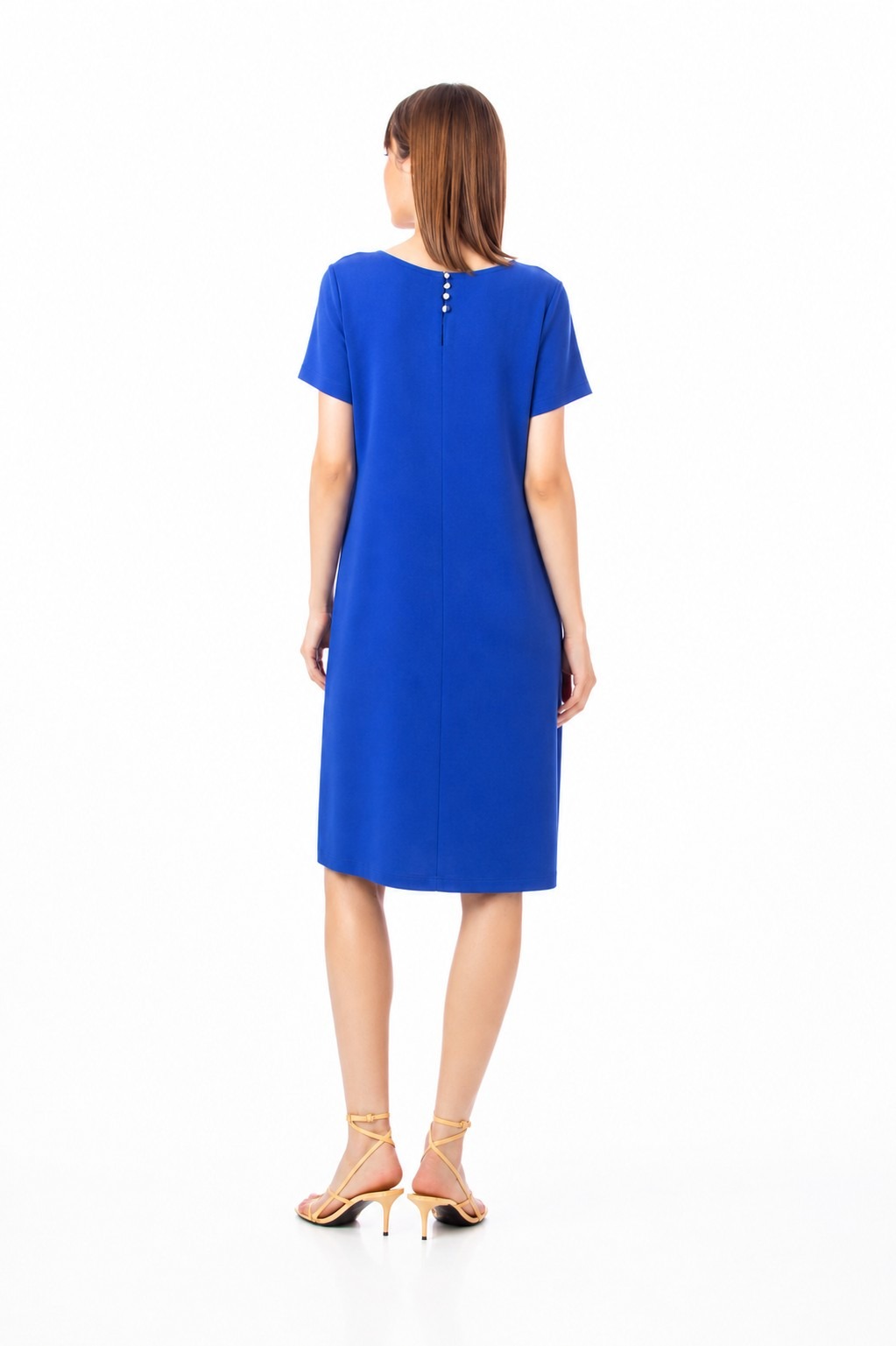 Rochie albastru royal Be You cu închidere la spate cu patru nasturi tip perlă, fabricată în România