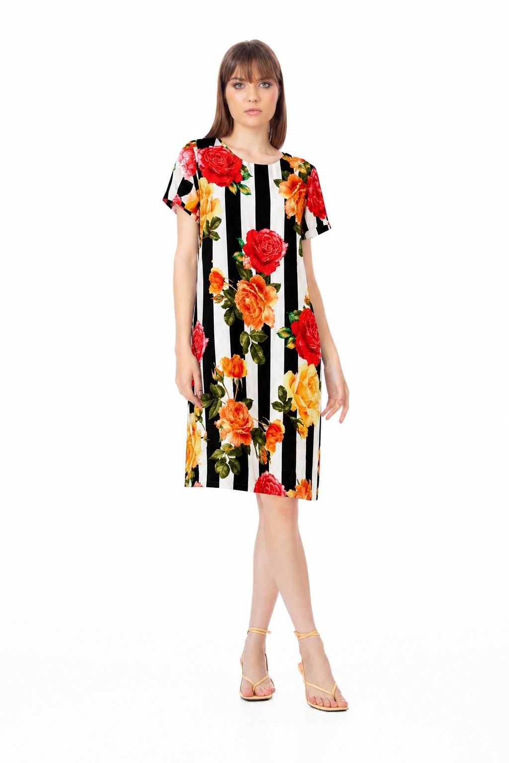 Rochie cu imprimeu floral și dungi alb-negru pentru femei, Be You