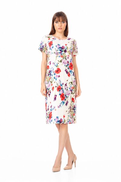 Rochie Be You cu imprimeu floral multicolor și croi drept – fabricată în România