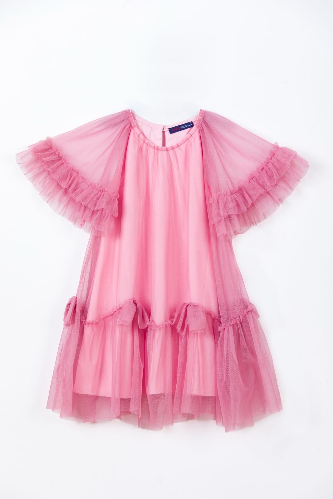 Rochie roz pal pentru fetițe Be You cu volane și fundițe din tulle – fabricată în România - imagine 3